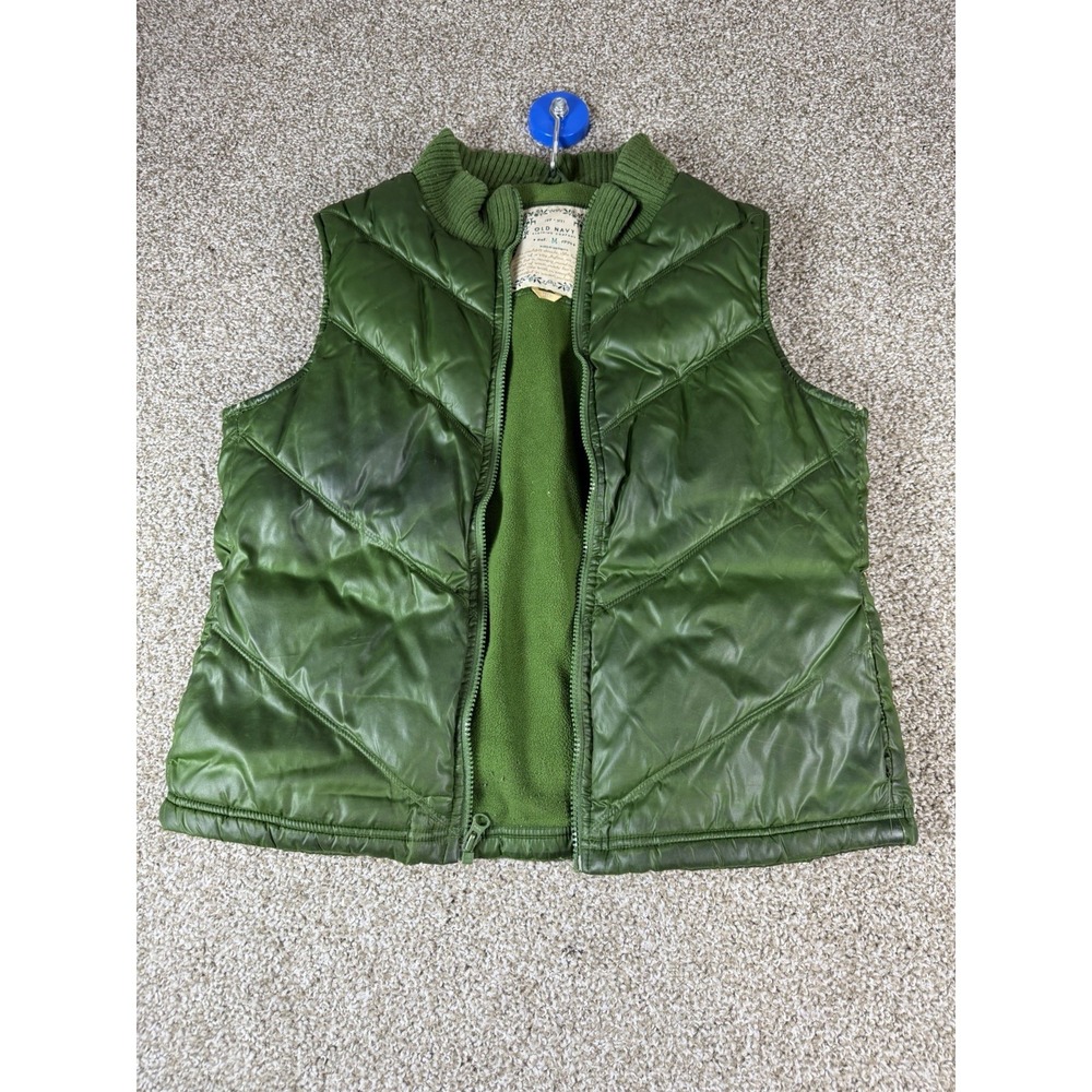 Old Navy Women Vest Puffer Green Quilted Fleece Size Medium